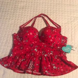 Torrid red skeleton bandana bathing suit top